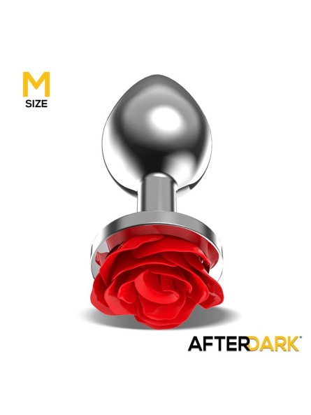 Metal Anal Plug with Red Rose Base - Size M