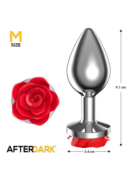 Metal Anal Plug with Red Rose Base - Size M