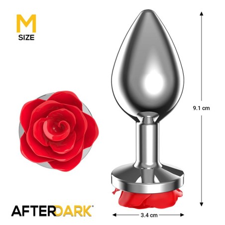 Metall-Analplug mit rotem Rosenfuß - Größe M