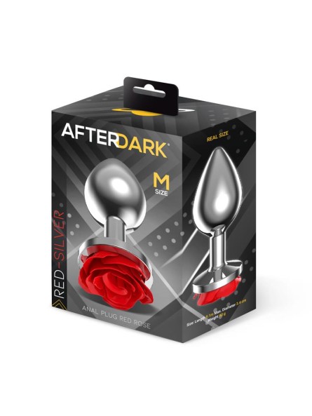 Metal Anal Plug with Red Rose Base - Size M