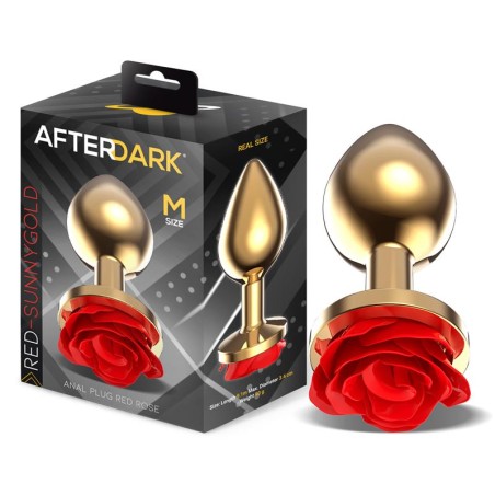 Goldener Metall-Analplug mit rotem Rosenfuß - Größe M
