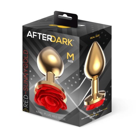 Goldener Metall-Analplug mit rotem Rosenfuß - Größe M